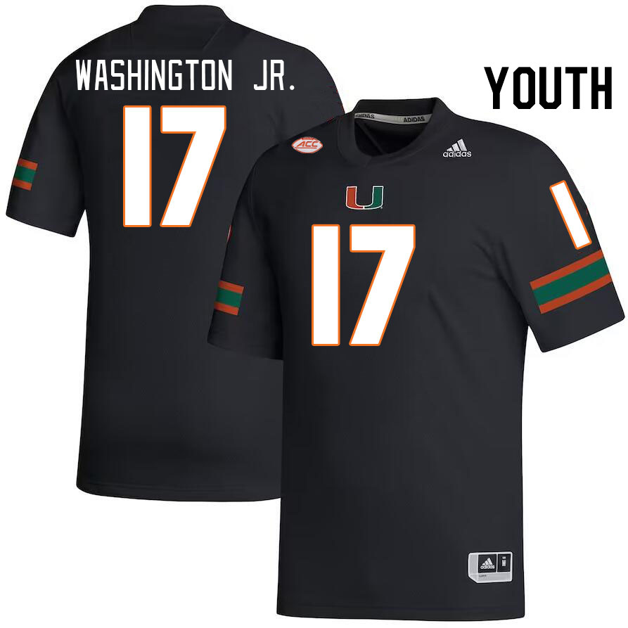 Youth #17 Bobby Washington Jr. Miami Hurricanes College Football Jerseys Stitched-Black - Click Image to Close